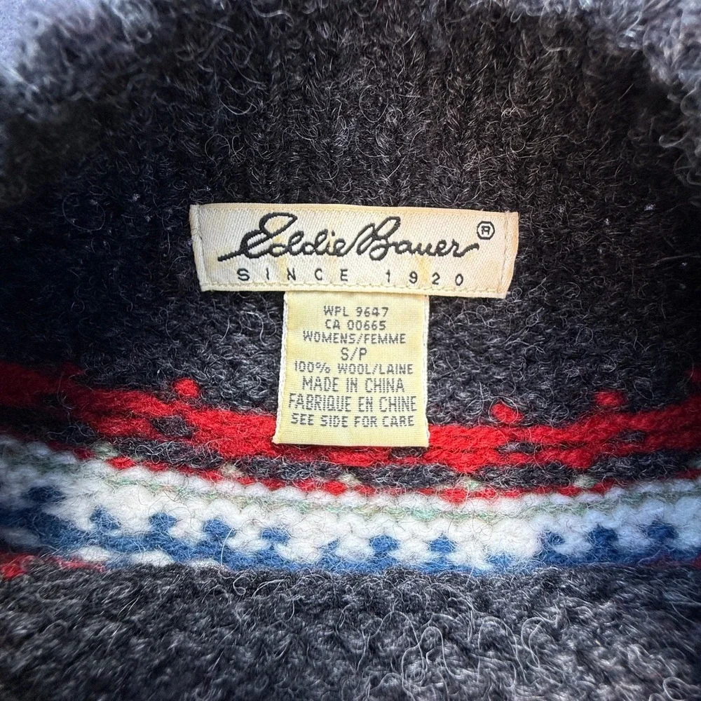 Eddie Bauer Fair Isle Wool Sweater Womens S Red Nordic Crew Neck Heavy Knit